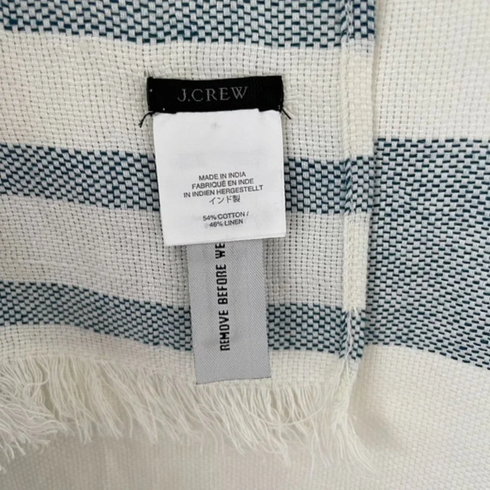 New J. Crew linen cotton stripe coastal beachy nautical wrap scarf shawl